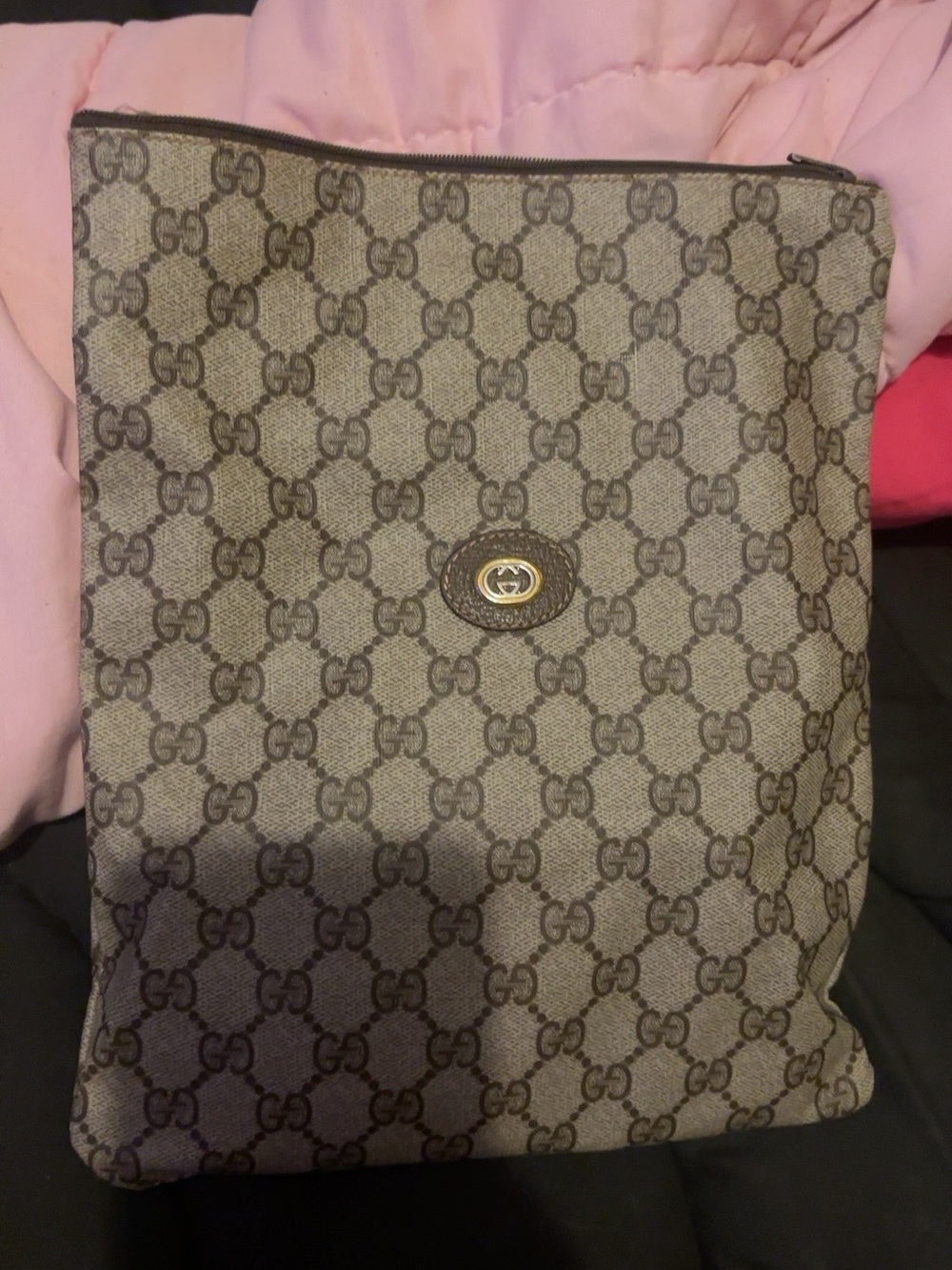 Gucci Beige Brown GG Monogram Wristlet Clutch